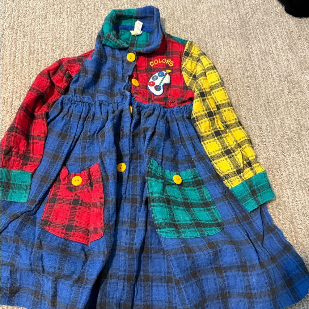 Vintage Toddler Patchwork Plaid Dress | 90s Colorblock Cotton | 2T